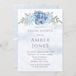 Dusty Blue Painted Peony Bridal Shower Kaart