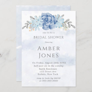 Dusty Blue Painted Peony Bridal Shower Kaart