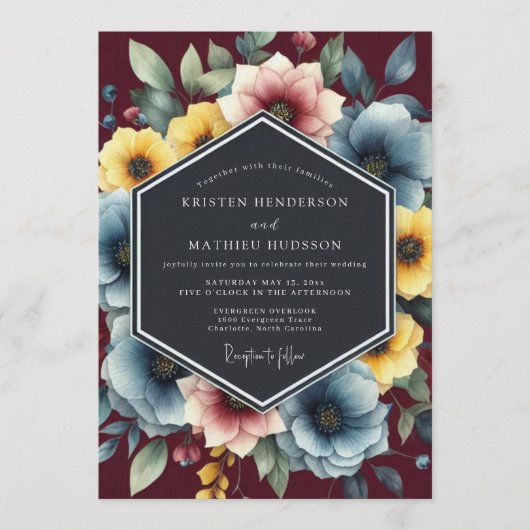 Dusty Blue Painterly Bloom Wedding Kaart (Voorkant)