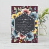 Dusty Blue Painterly Bloom Wedding Kaart (Staand voorkant)