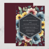 Dusty Blue Painterly Bloom Wedding Kaart (Voorkant / Achterkant)