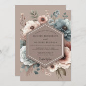 Dusty Blue Painterly Bloom Wedding Kaart (Voorkant / Achterkant)