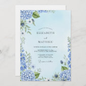 Dusty Blue Painterly Botanical Wedding Kaart (Voorkant / Achterkant)