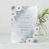 Dusty Blue Painterly Flora Wedding Kaart (Staand voorkant)