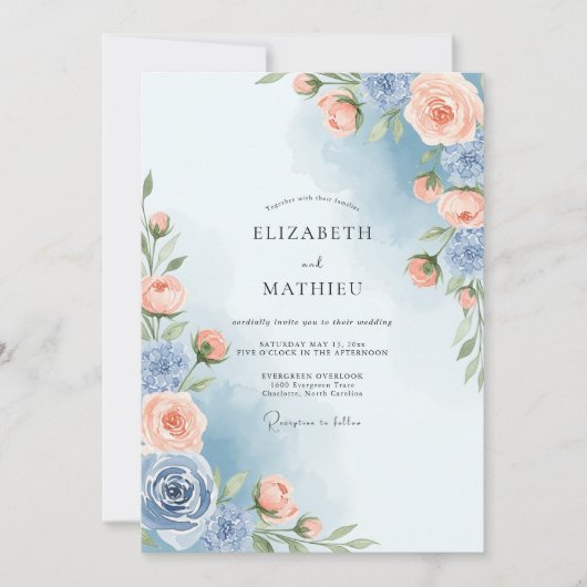 Dusty Blue Painterly Spring Wedding Kaart (Voorkant)