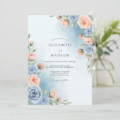 Dusty Blue Painterly Spring Wedding Kaart (Staand voorkant)