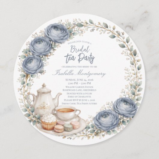 Dusty Blue Palette Tea Party Bridal Shower Kaart (Voorkant)