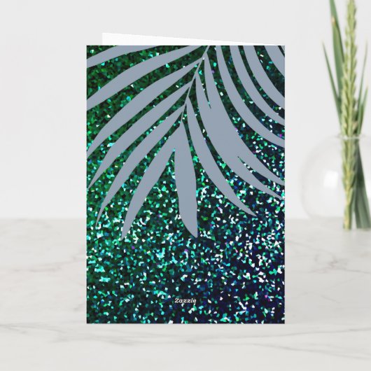 Dusty Blue Palm Leaves Green Glitter Wedding (Achterkant)