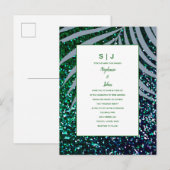 Dusty Blue Palm Leaves Green Glitter Wedding Uitnodiging Briefkaart (Voorkant / Achterkant)