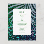Dusty Blue Palm Leaves Green Glitter Wedding Uitnodiging Briefkaart (Voorkant)
