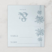 Dusty Blue Palm Tree Boho Beach Trouwtafel Plaatskaartje (Buitenkant ongevouwen)