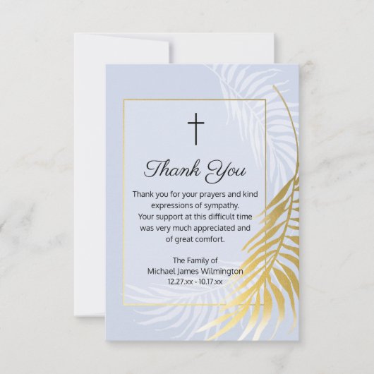 Dusty Blue Palm Tree Funeral Dank u voor uw Kaart (Voorkant)
