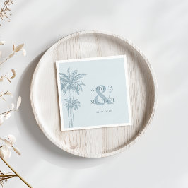 Dusty Blue Palm Trees & Ampersand Beach Wedding Servet