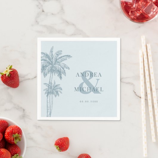 Dusty Blue Palm Trees & Ampersand Beach Wedding Servet (Insitu)