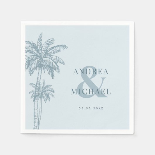 Dusty Blue Palm Trees & Ampersand Beach Wedding Servet (Voorkant)