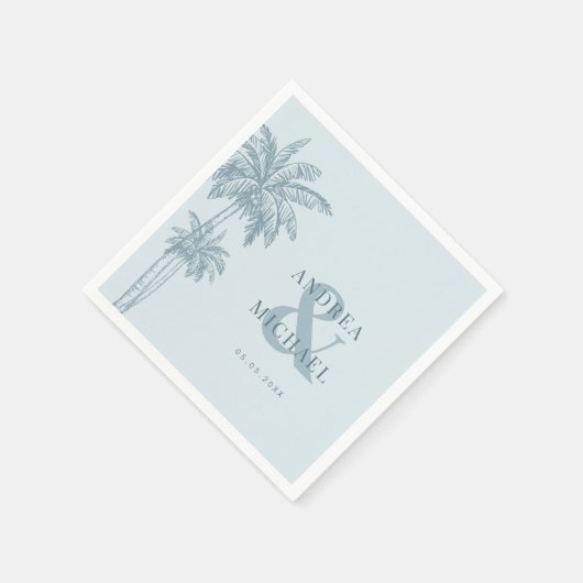 Dusty Blue Palm Trees & Ampersand Beach Wedding Servet (Hoek)