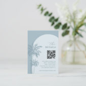 Dusty Blue Palm Trees QR Code Details Huwelijk Informatiekaartje (Staand voorkant)