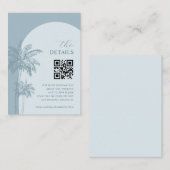 Dusty Blue Palm Trees QR Code Details Huwelijk Informatiekaartje (Voorkant / Achterkant)