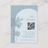 Dusty Blue Palm Trees QR Code Details Huwelijk Informatiekaartje (Voorkant)