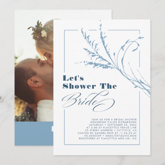 Dusty Blue Pampas Grass Boho Vrijgezellenfeest Fot Kaart (Voorkant / Achterkant)