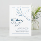 Dusty Blue Pampas Grass Modern Birthday Party Kaart (Staand voorkant)