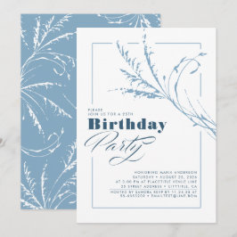 Dusty Blue Pampas Grass Modern Birthday Party Kaart