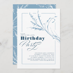 Dusty Blue Pampas Grass Modern Birthday Party Kaart