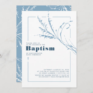 Dusty Blue Pampas Grass Modern Minimalist Baptisme Kaart