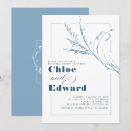 Dusty Blue Pampas Grass Modern Rehearsal Dinner Kaart