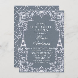 Dusty Blue Paris France Bachelorette Party Invita Kaart