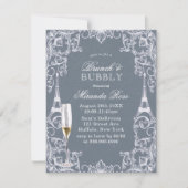 Dusty Blue Paris France Brunch & Bubble Invitation Kaart (Voorkant)
