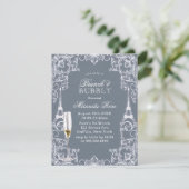 Dusty Blue Paris France Brunch & Bubble Invitation Kaart (Staand voorkant)