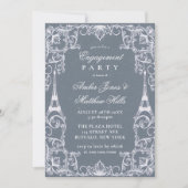 Dusty Blue Paris France Theme Engagement Party Kaart (Voorkant)