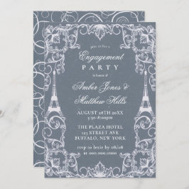Dusty Blue Paris France Theme Engagement Party Kaart