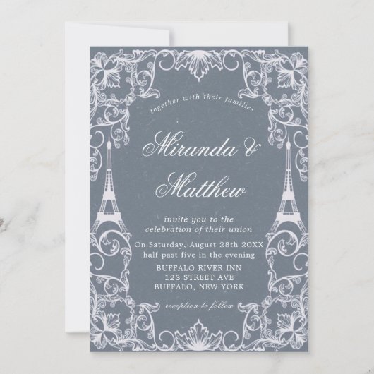 Dusty Blue Paris France Theme Wedding (Voorkant)