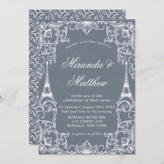 Dusty Blue Paris France Theme Wedding (Voorkant / Achterkant)