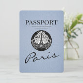 Dusty Blue Paris Passport Bewaar de datum Save The Date (Staand voorkant)