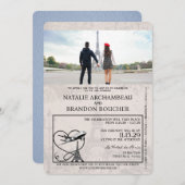 Dusty Blue Paris Passport Wedding Kaart (Voorkant / Achterkant)