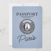Dusty Blue Paris Passport Wedding Kaart (Achterkant)