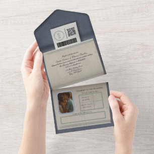 Dusty Blue Passport Style All in One Uitnodiging