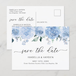 Dusty Blue Pastel Floral Light Boho Save the Date Aankondigingskaart