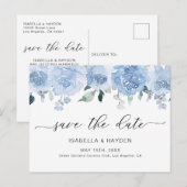 Dusty Blue Pastel Floral Light Boho Save the Date Aankondigingskaart (Voorkant / Achterkant)