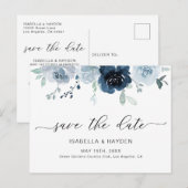 Dusty Blue Pastel Floral Pastel Boho Save the Date Aankondigingskaart (Voorkant / Achterkant)