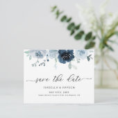 Dusty Blue Pastel Floral Pastel Boho Save the Date Aankondigingskaart (Staand voorkant)