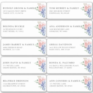 Dusty Blue Pastel hortensia Gast Naam Adres Sticker