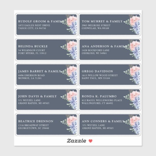 Dusty Blue Pastel hortensia Gast Naam Adres Sticker (Vel)