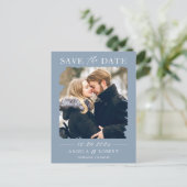 Dusty Blue Pastel Photo Lijst Save the Date Briefkaart (Staand voorkant)