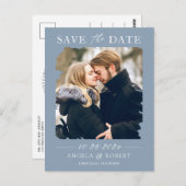 Dusty Blue Pastel Photo Lijst Save the Date Briefkaart (Voorkant / Achterkant)