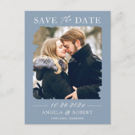 Dusty Blue Pastel Photo Lijst Save the Date Briefkaart