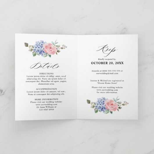 Dusty Blue Pastel Pink hydrangeas Folded Wedding (Binnen)